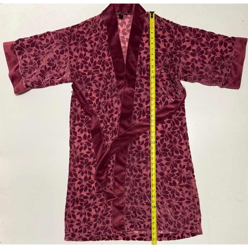 Victorias Secret Burnout Velvet Floral Robe Burgundy Wine XS/S Kimono Wrap Belt